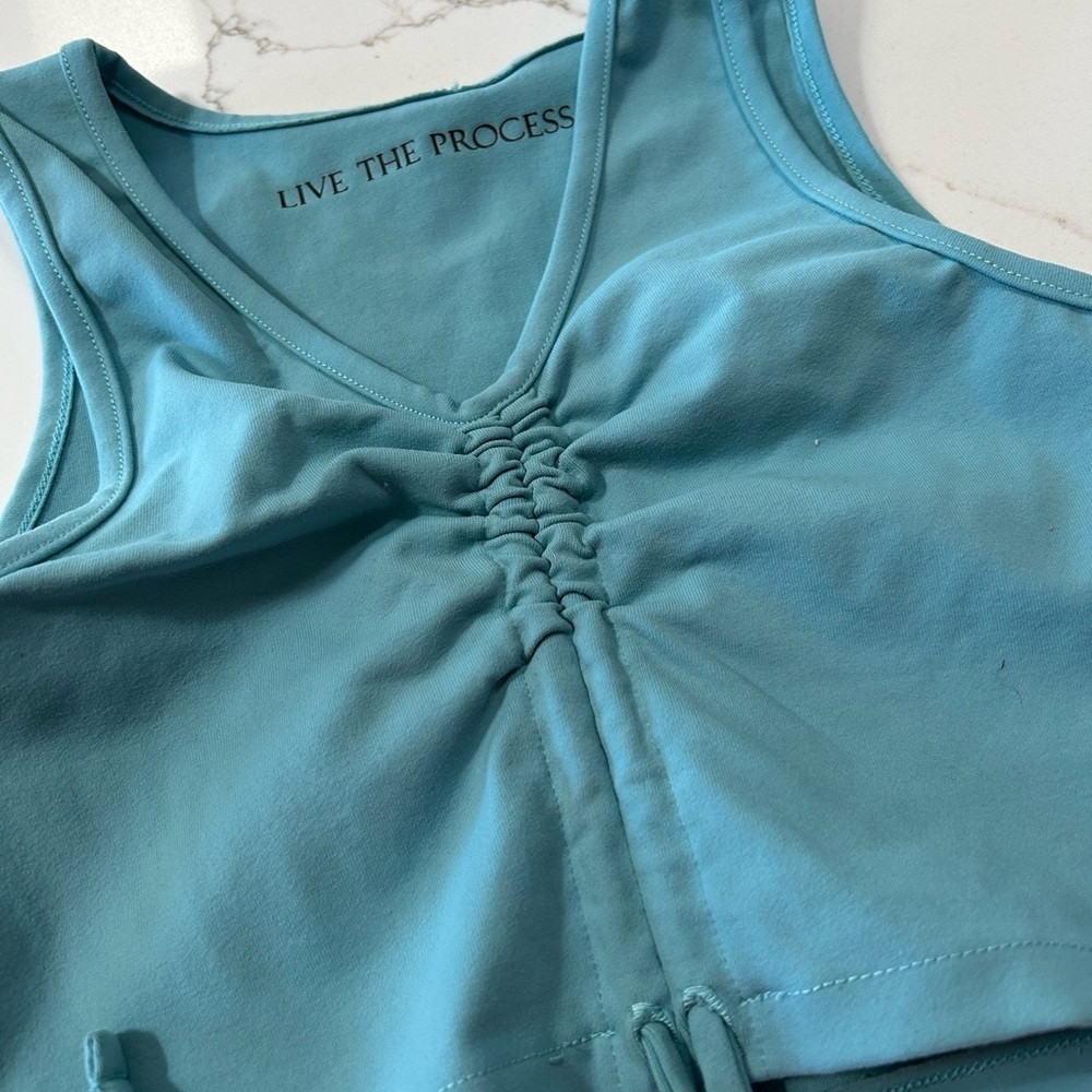 Live The Process Aqua Ruched Crop Top - Picture 2 of 7